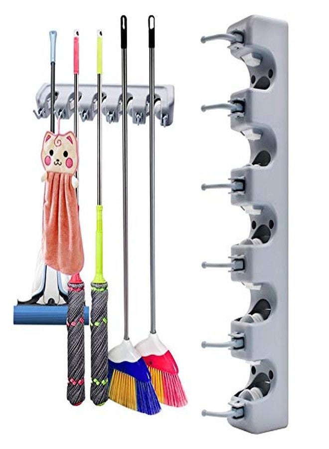 Vruta Plastic Mop and Broom Holder 5 Slot Position with 6 Hooks Garage Wall Mounted (Multicolour) - Image 2